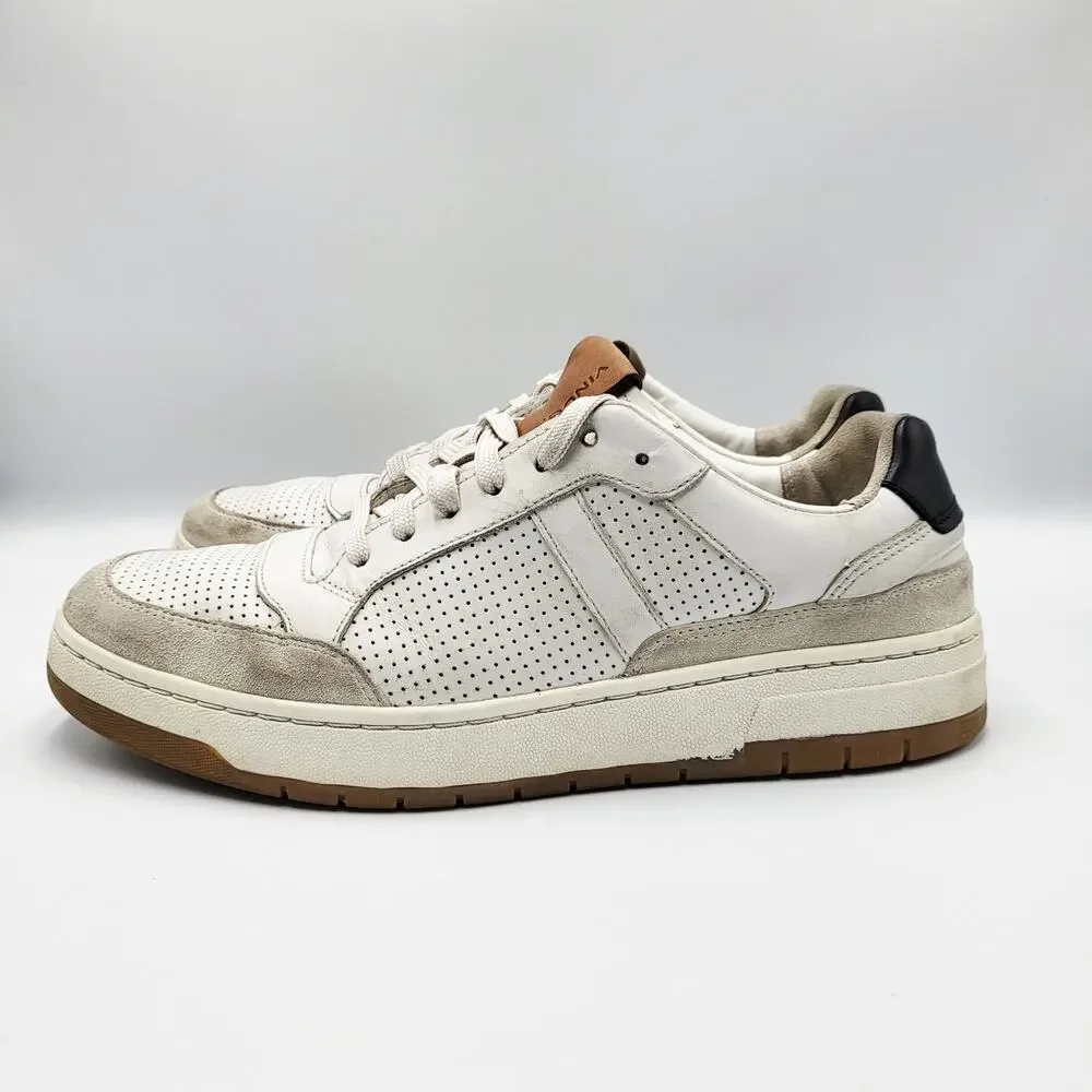 VINCE. Men's Size 8.5 Mason Perforated White Leather Suede Detail Casual Sneaker